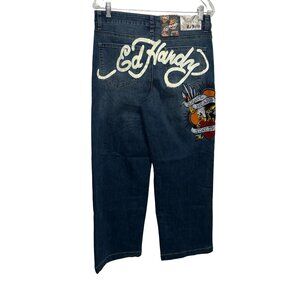 Ed Hardy "Brave Hearts Stay True Y2K Streetwear Wide-Leg Denim Jeans Sz 30 NWT